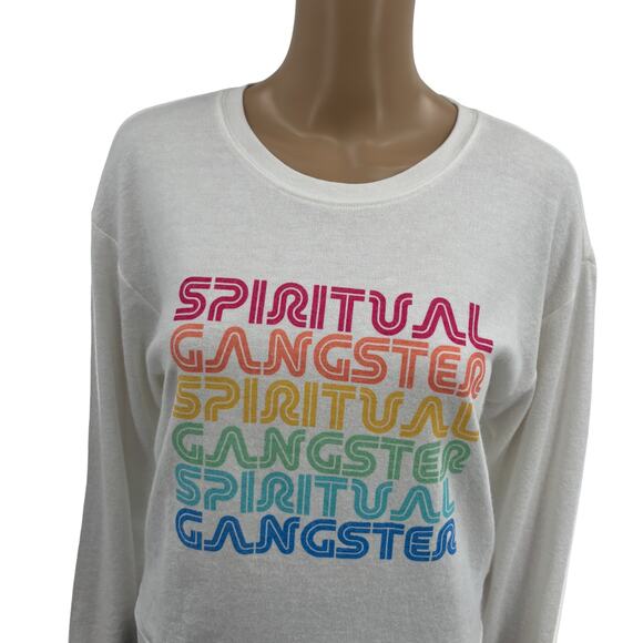 Spiritual Gangster White Crew Neck Rainbow Savasana Pullover Sweater - Picture 5 of 11